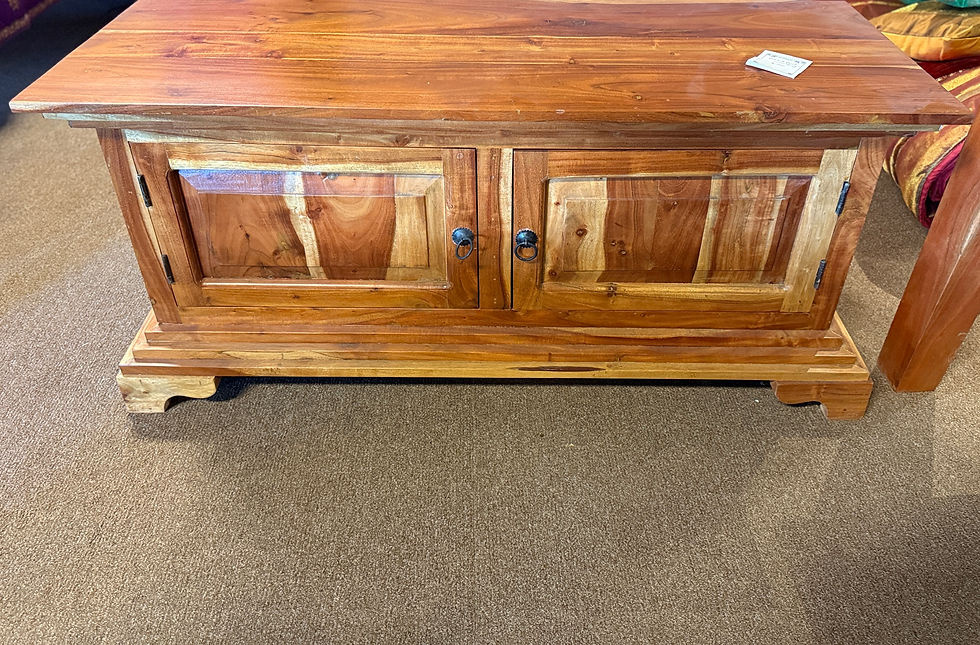 Thumbnail: Solid rosewood rustic 2-door cabinet with natural finish and black metal ring pulls