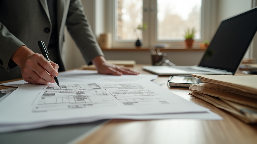 Eye-level view of a creative workspace with design materials