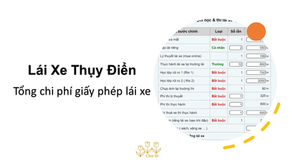 Tổng chi phí cho giấy phép lái xe Thụy Điển?