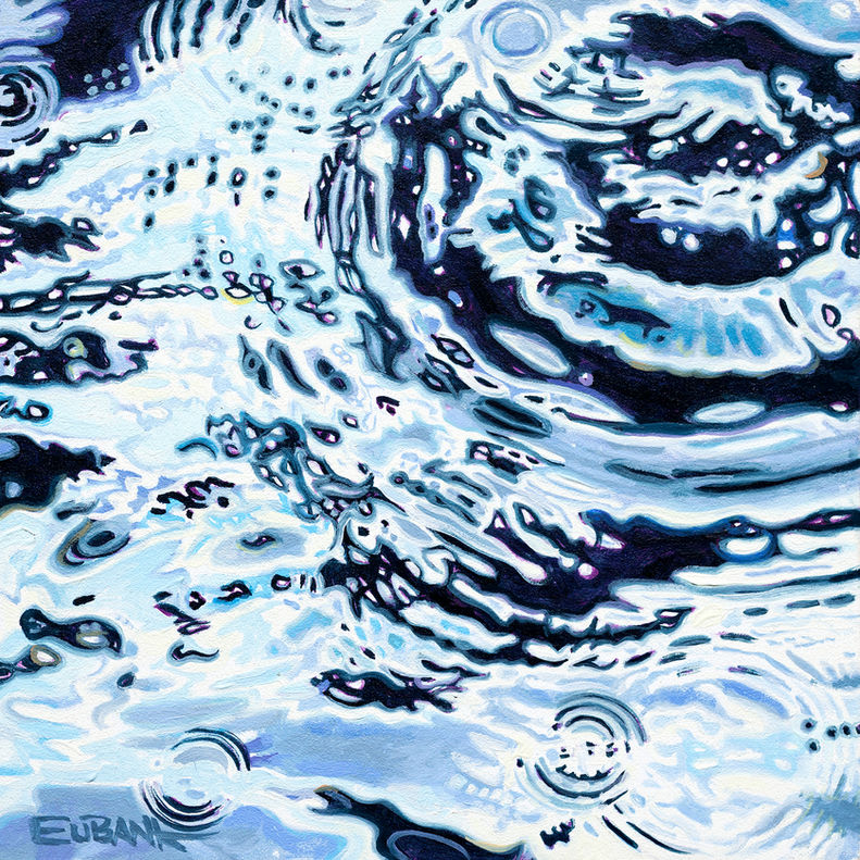 Oil painting on panel of concentric circles, capillary waves, in the Pacific Ocean in Tahiti, French Polynesia by water artist, ocean painter, Danielle Eubank.