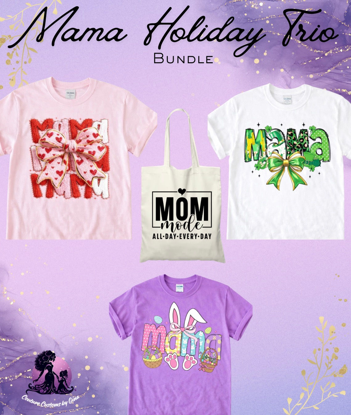 mama holiday shirt bundle valentines day st patricks day easter spring mom apparel canvas tote bag
