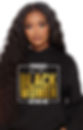 Powered by the Black Women Before Me luxury sweatshirt with metallic gold vinyl worn by a Black woman styled in a Gold Luxe o