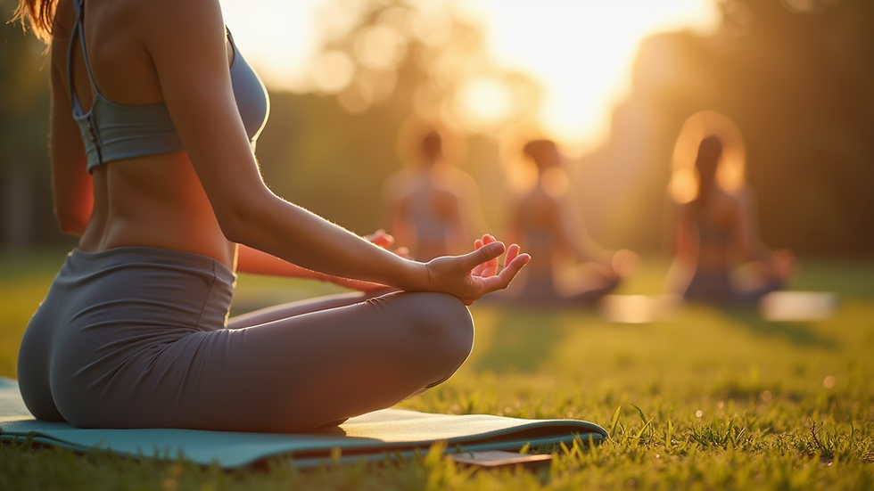 Close-up view of an outdoor yoga session