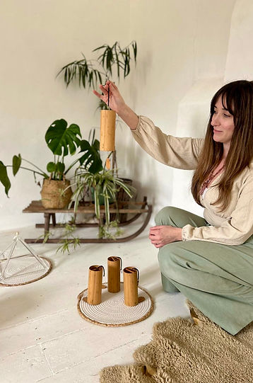 Jessika with chimes in calm room
