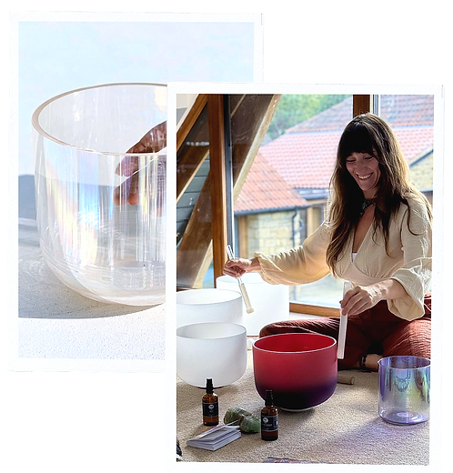 Jessika smiling with singing bowls