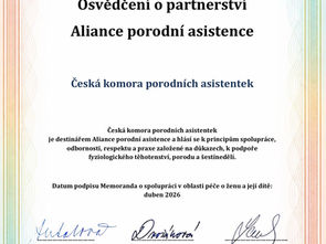 Osvědčení o partnerství- Aliance porodní asistence