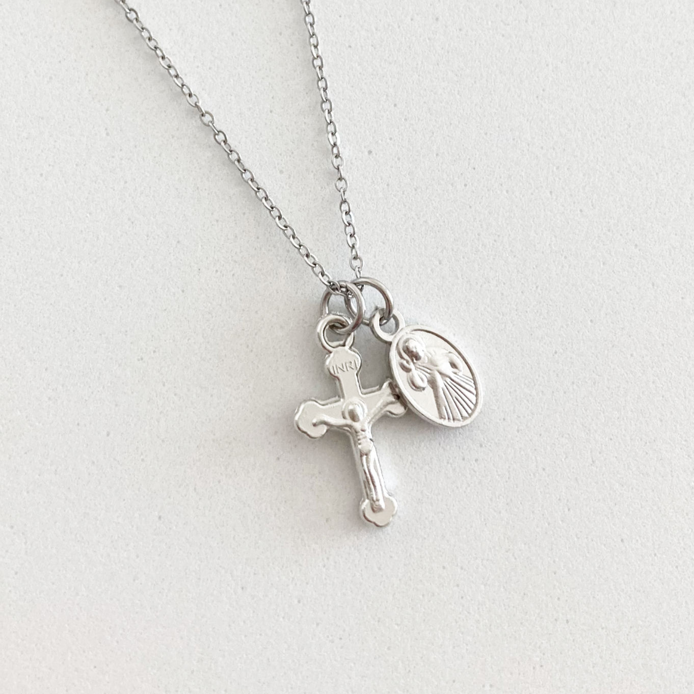 Mini Crucifix & Medal Necklace | Divine Mercy & Our Lady