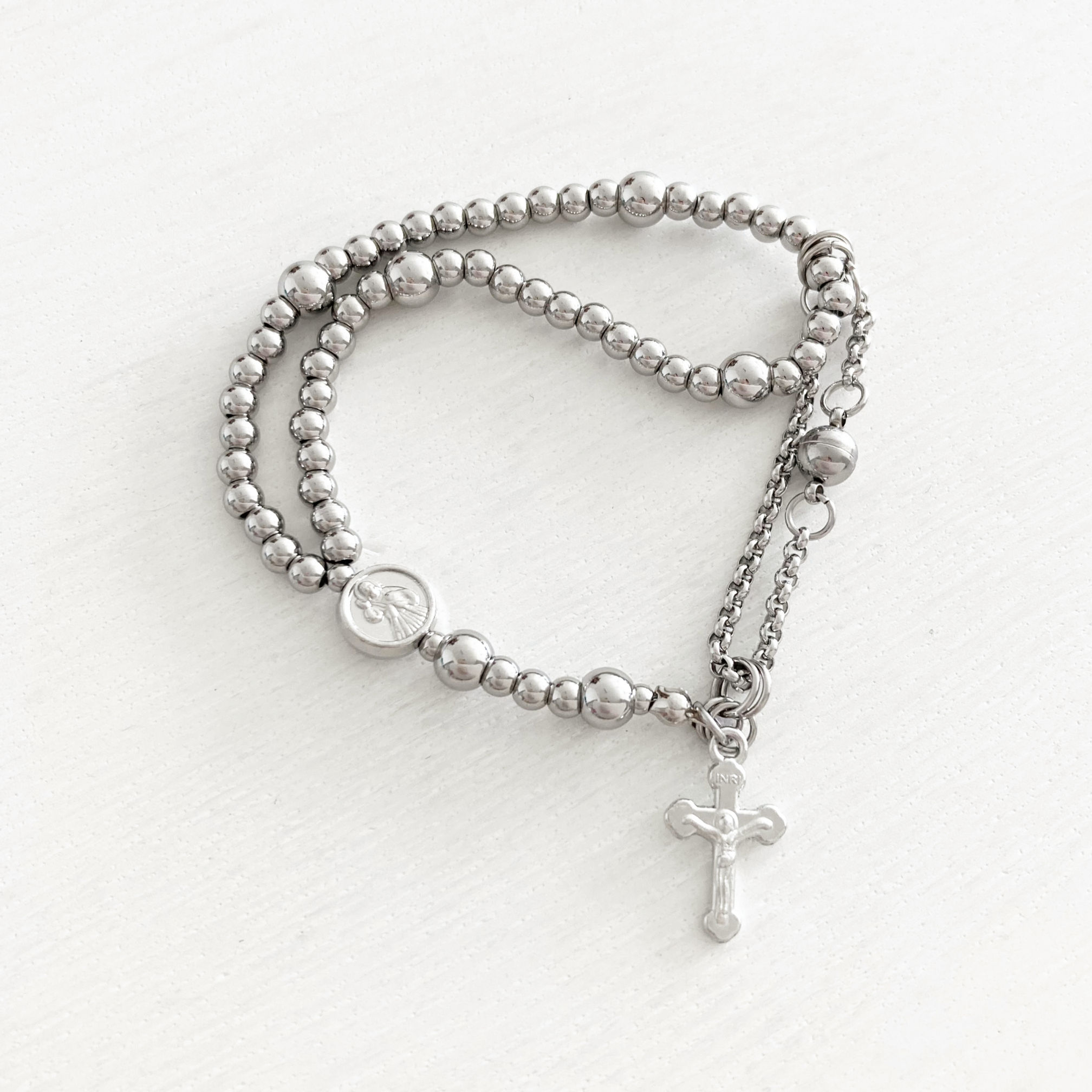 Divine Mercy Stainless Steel Rosary Bracelet | Five Decades