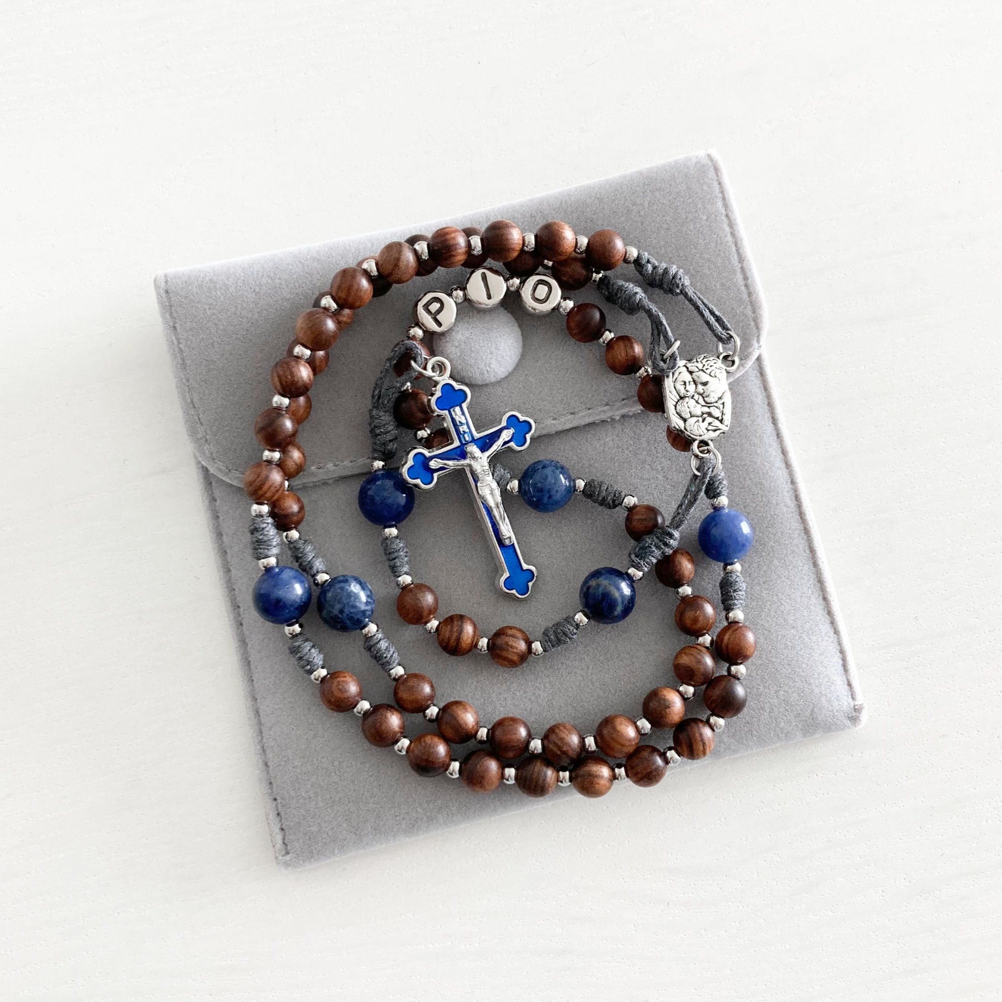 Holy Family & Holy Spirit Cord Rosary | Wood & Sodalite