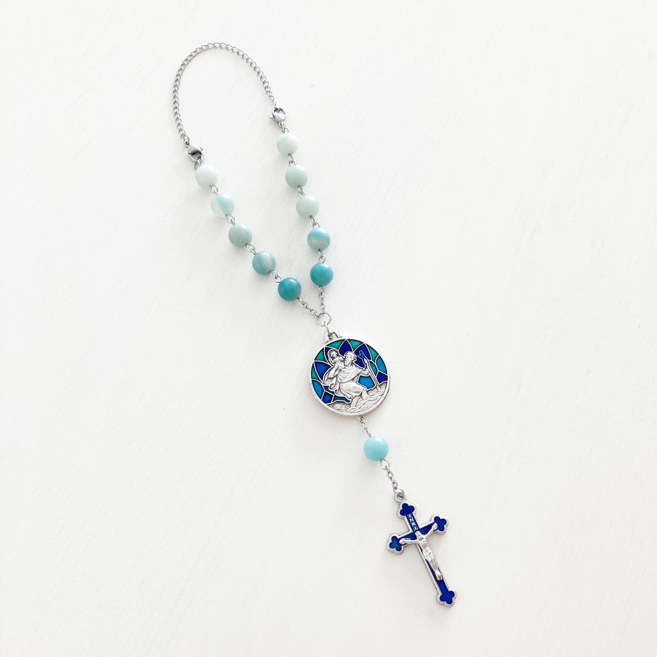 St Christopher Auto Car Rosary | Amazonite