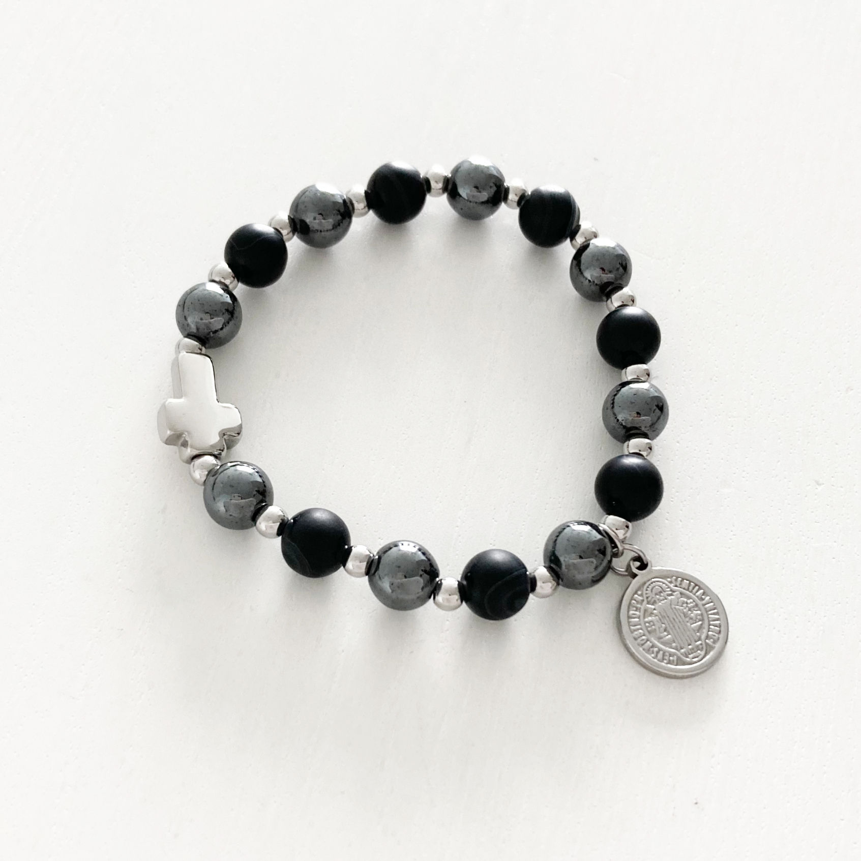 St. Benedict Rosary Bracelet | Hematite & Black Agate