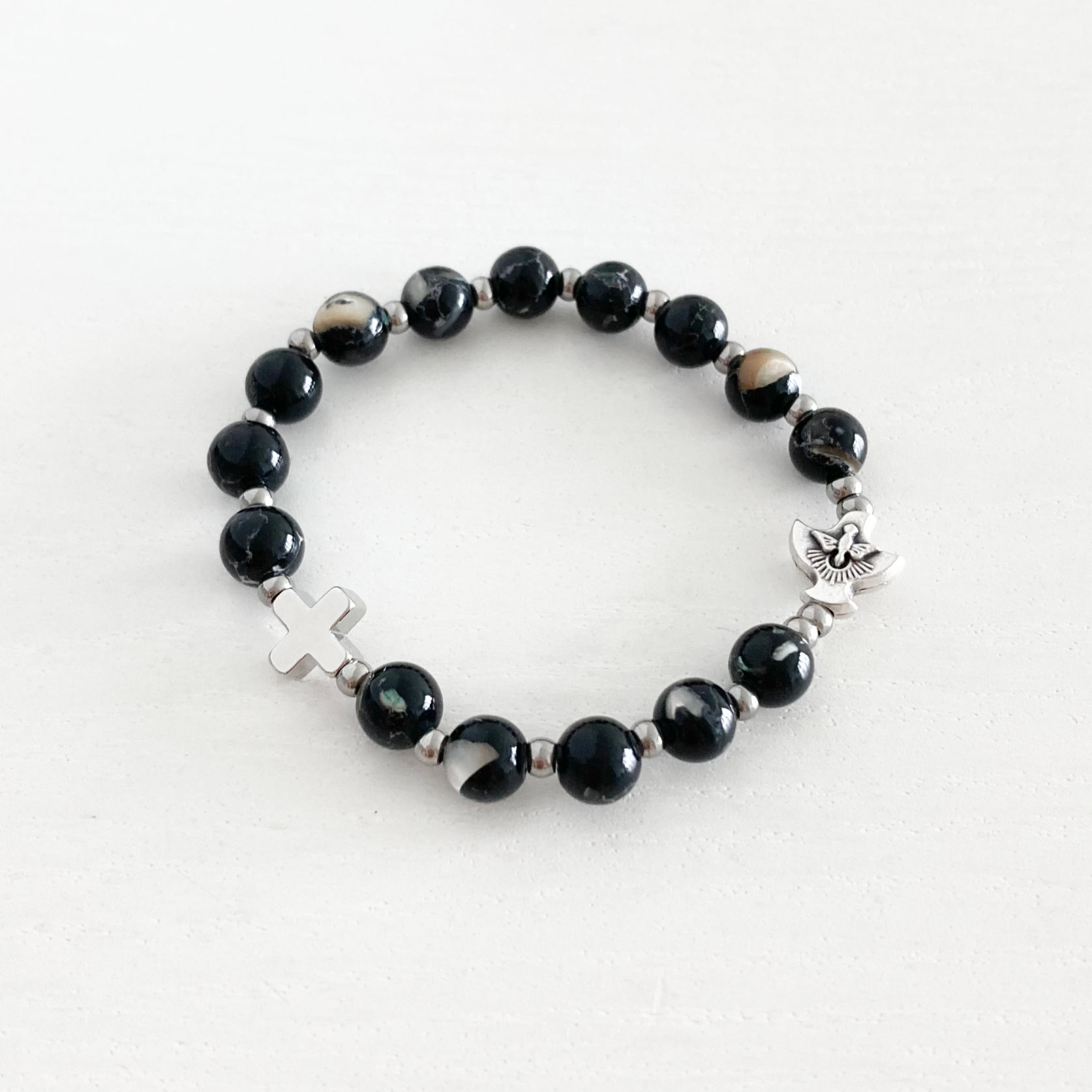 Holy Spirit Rosary Bracelet | Black Mother of Pearl