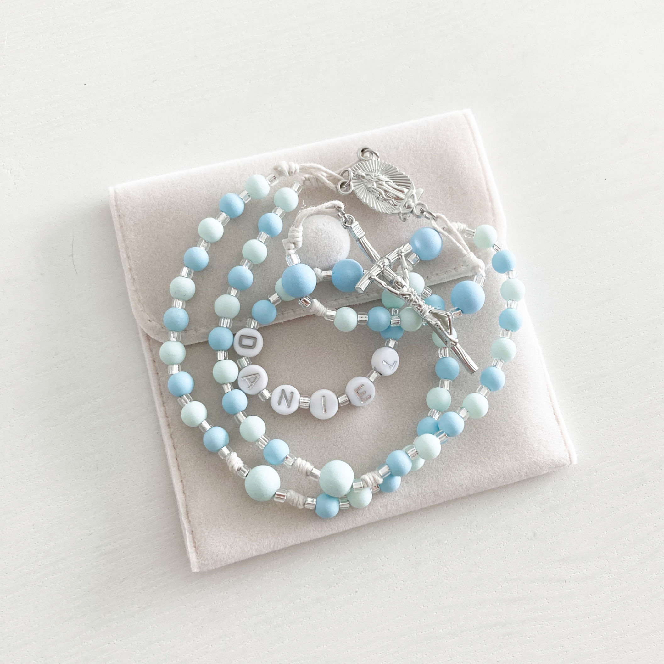 Personalized Name Cord Rosary | Baby Blue & Mint Green