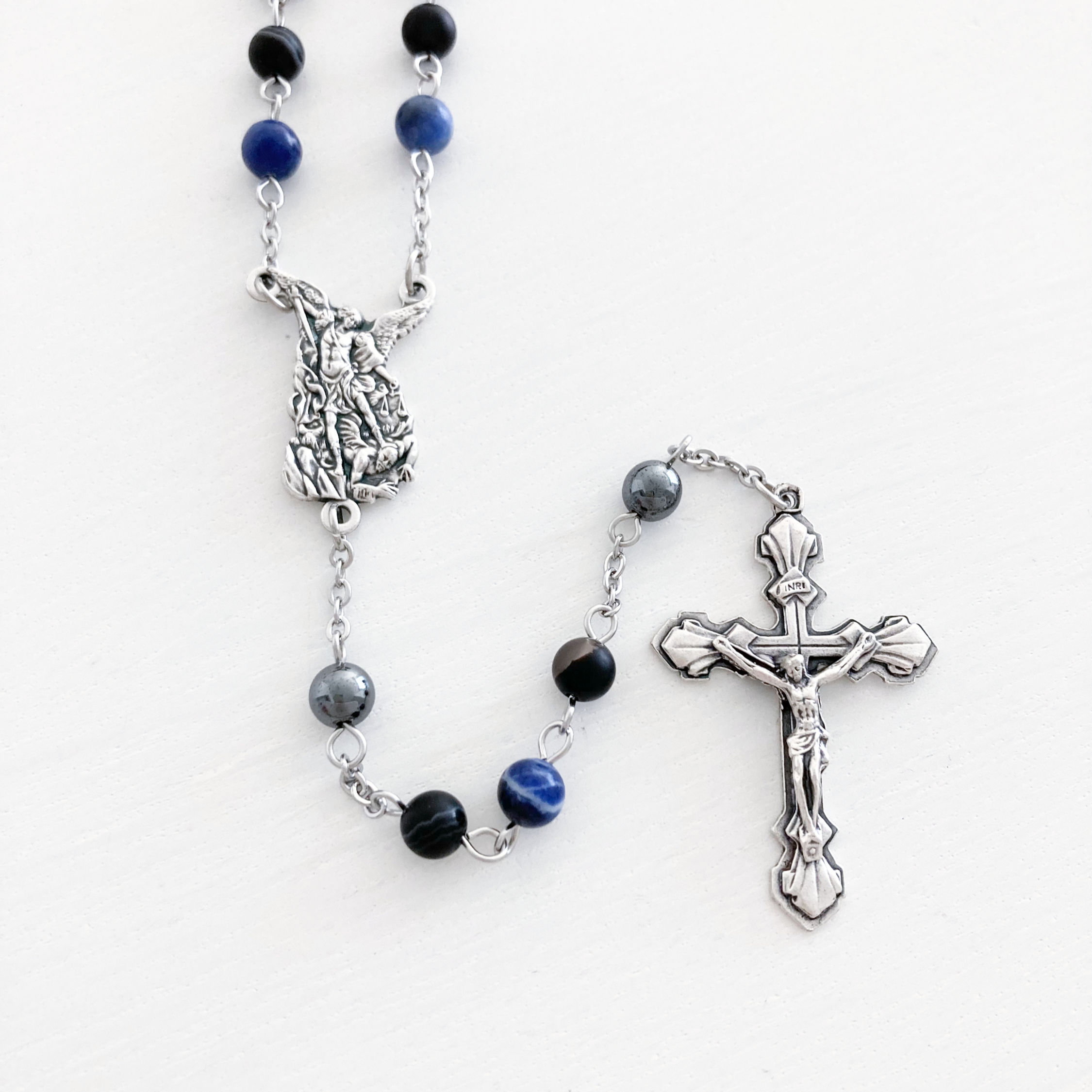 St. Michael Rosary | Sodalite, Black Agate & Hematite