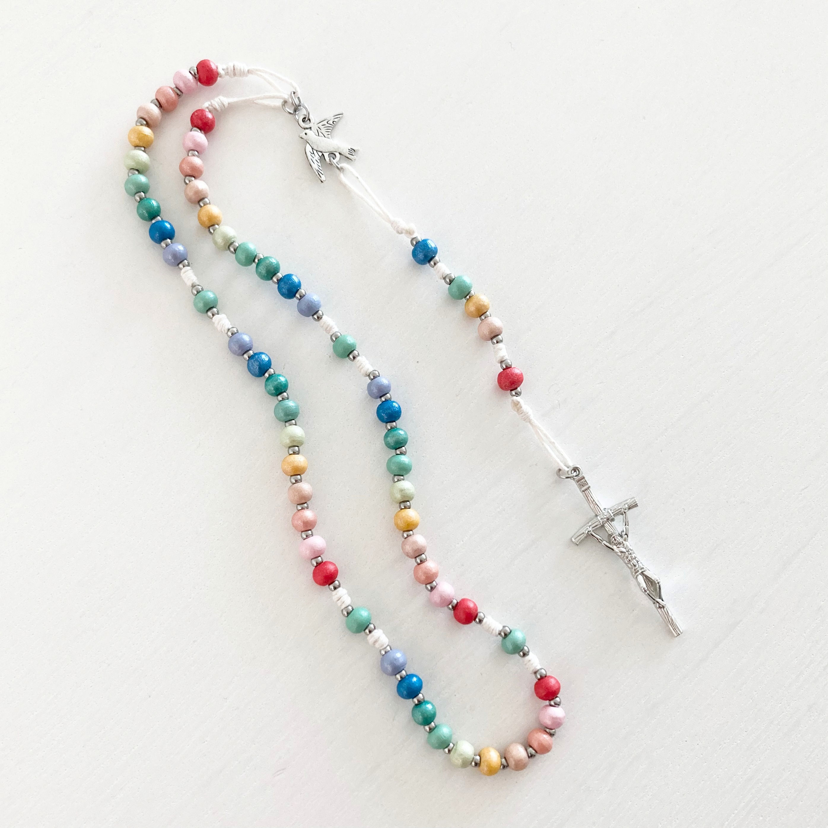 Personalized Name Wooden Beads Cord Rosary | Rainbow