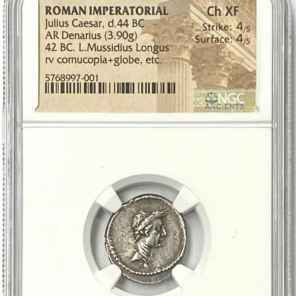 Jules César – Denier d'argent (42 av. J.-C.), NGC Choice XF