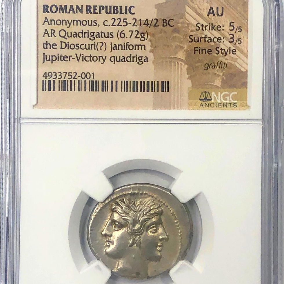 Roman Republic Anonymous 225–214 BC Silver Quadrigatus Janiform – NGC AU, Fine