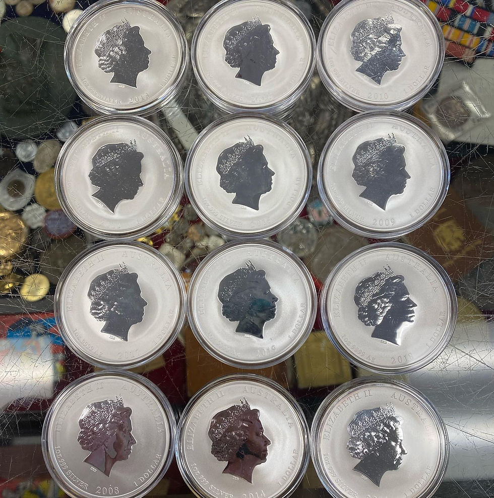 Thumbnail: Australian Lunar Series set of a dozen .999 1oz silver coins from 2008 to 2019