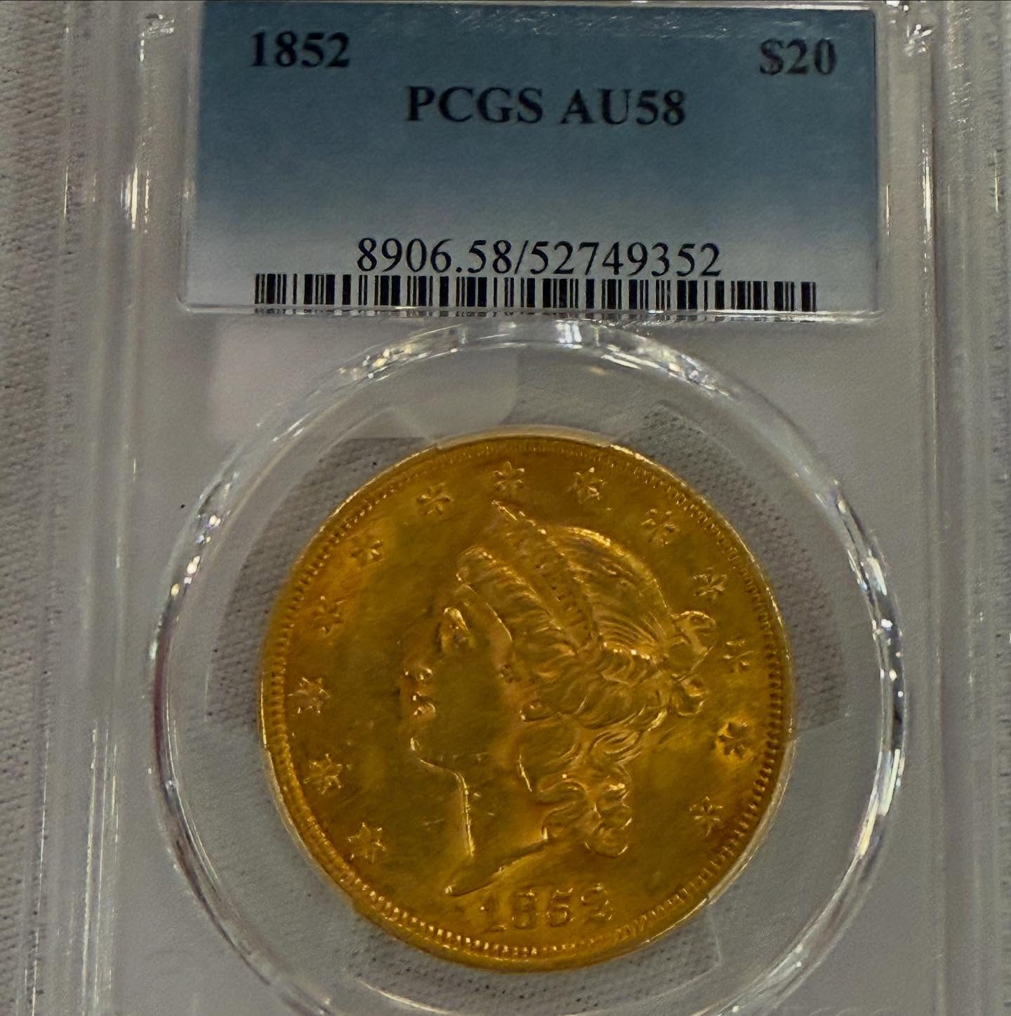 1852/1852 $20.00 Breen 7152 PCGS AU58