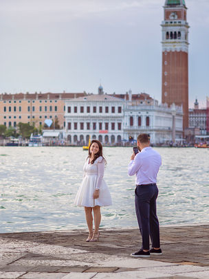 Romantic gondola proposal on the Grand Canal in Venice