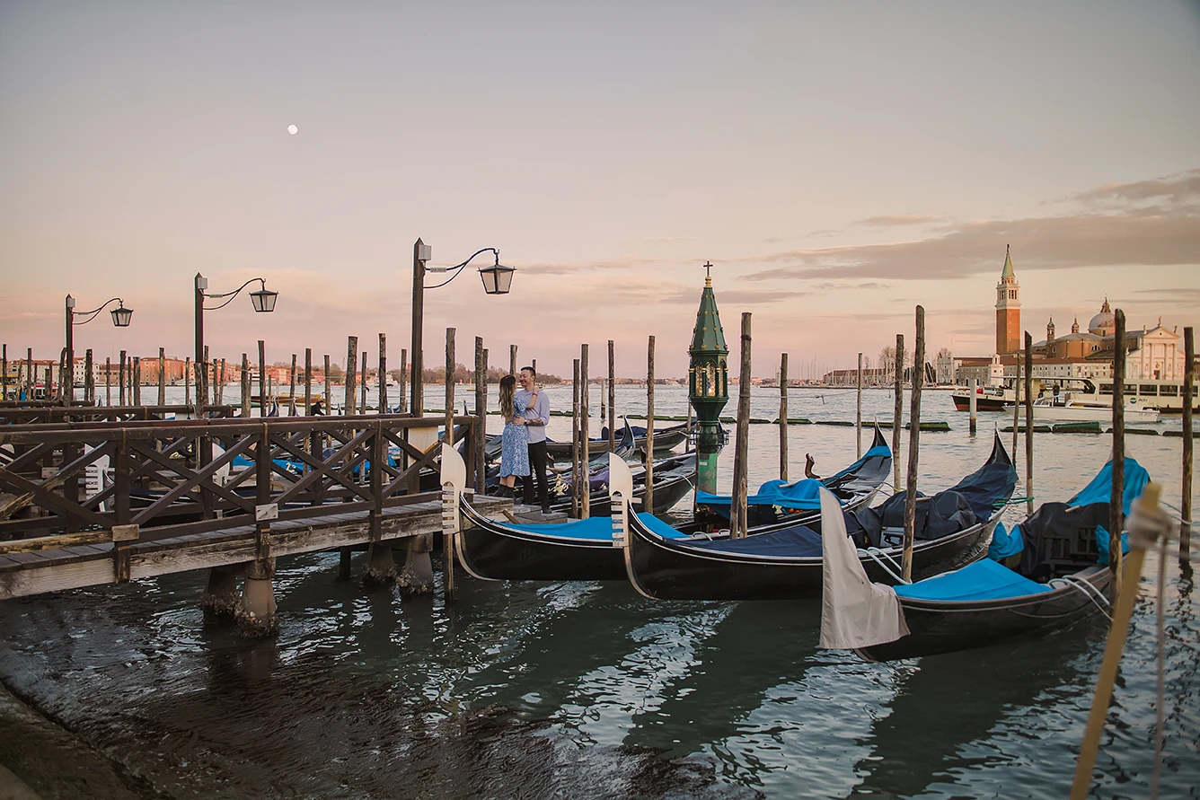 An intimate portrait of Barth and Maria as they sit by the Grand Canal
