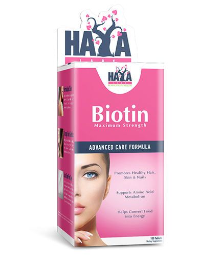 HAYA LABS Биотин Максимална сила 10,000 mcg. / 100 Tabs.  Front View