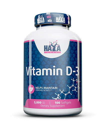 HAYA LABS Vitamin D-3 / 5000 IU / 100 Softgels Front View