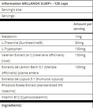 AMIX Mellanox® Sleep+ / 120 Caps. Съдържание