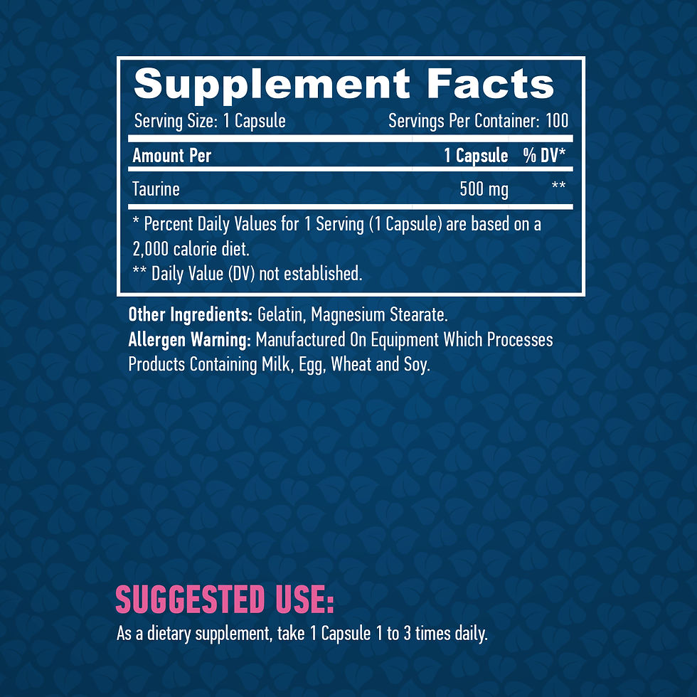 HAYA LABS Taurine 500mg. / 100 Caps. Съдържание