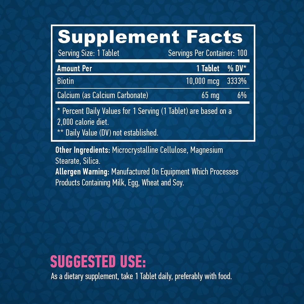 HAYA LABS Биотин Максимална сила 10,000 mcg. / 100 Tabs. Съдържание