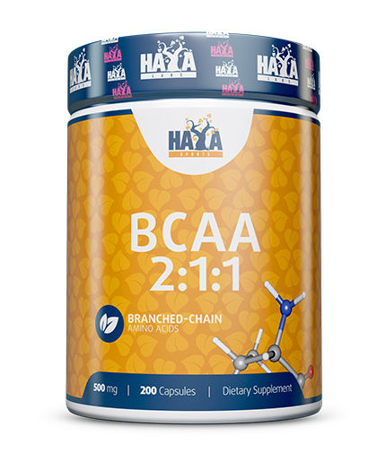 HAYA LABS Sports BCAA Аминокиселини 2:1:1 500 мг / 200 капсули Front View