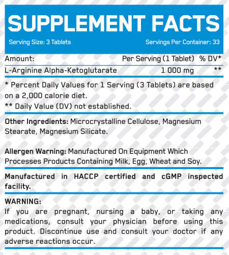 EVERBUILD AAKG 1000mg / 100 Tabs Съдържание