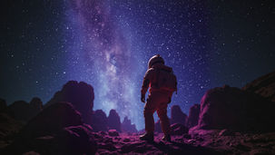 Lonely and Lost Astronaut Stares into Space  