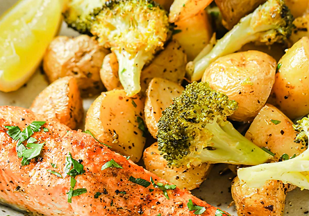 Baked Cajun salmon with roast vegetables