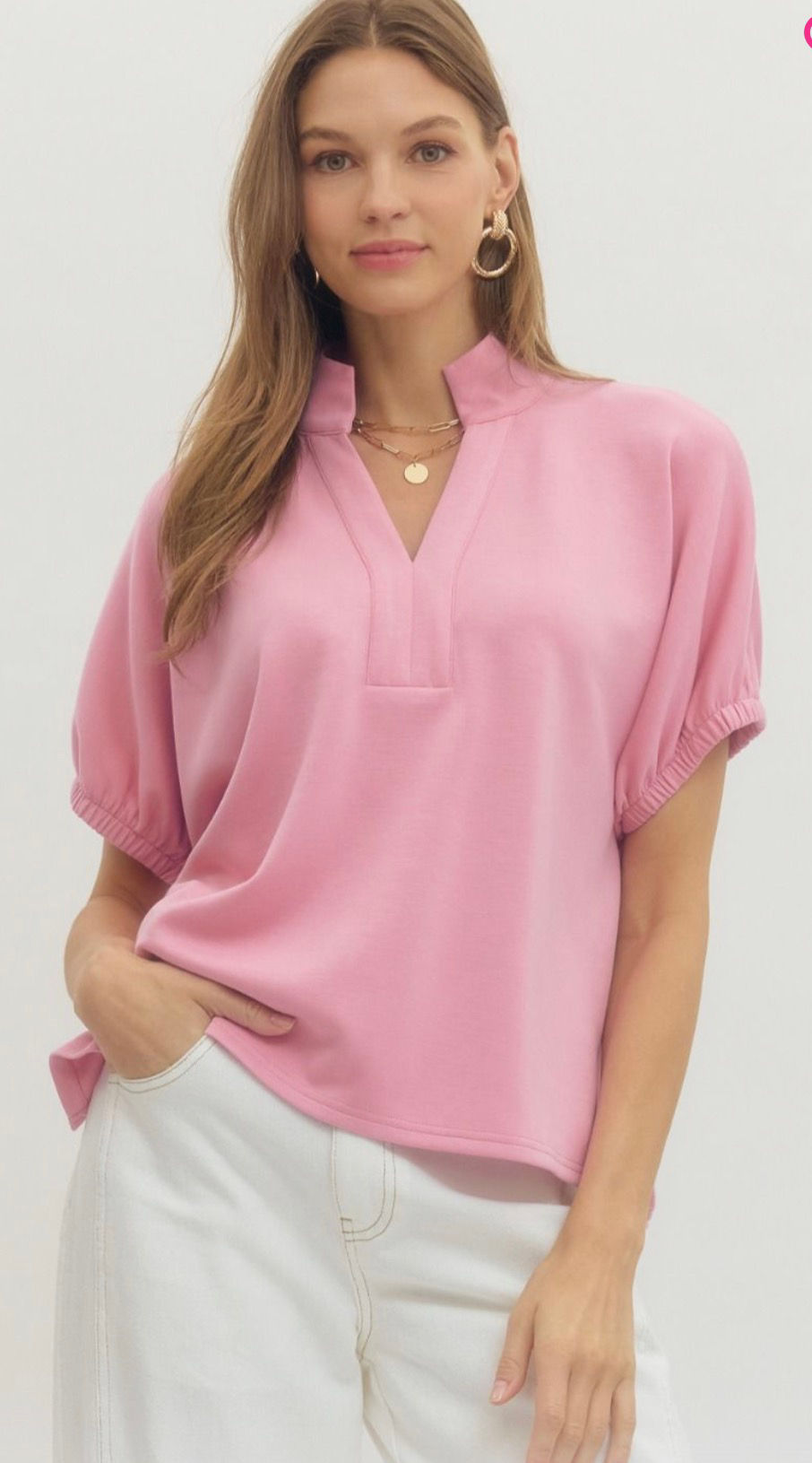 ENTRO pink scuba vneck top