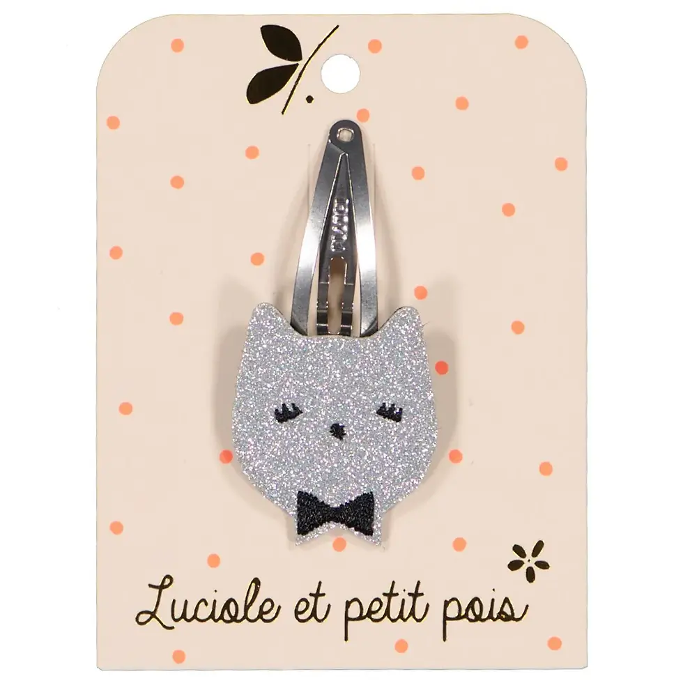 Barrette chat – Glitter argent