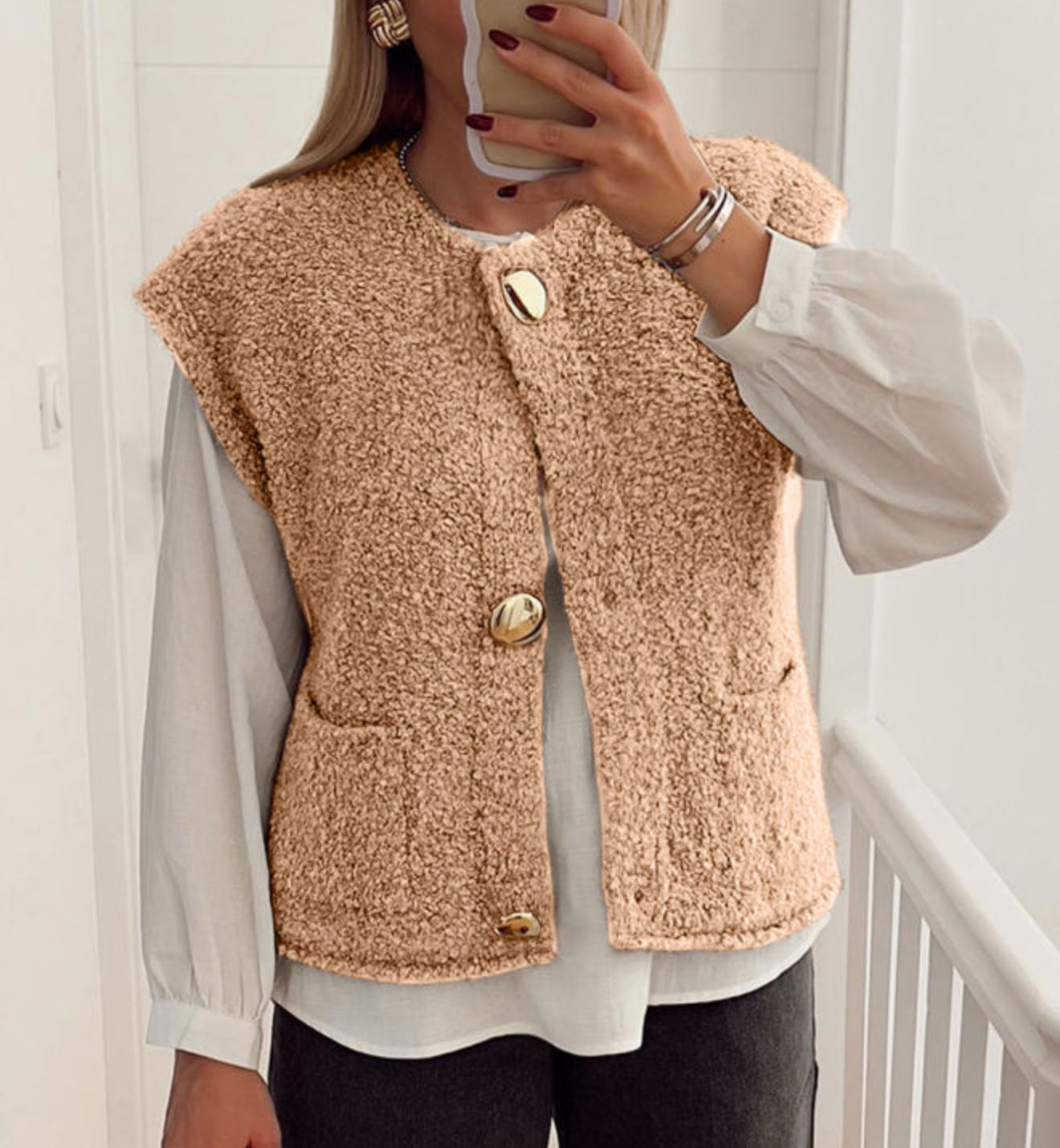 Tan Sherpa sweater vest