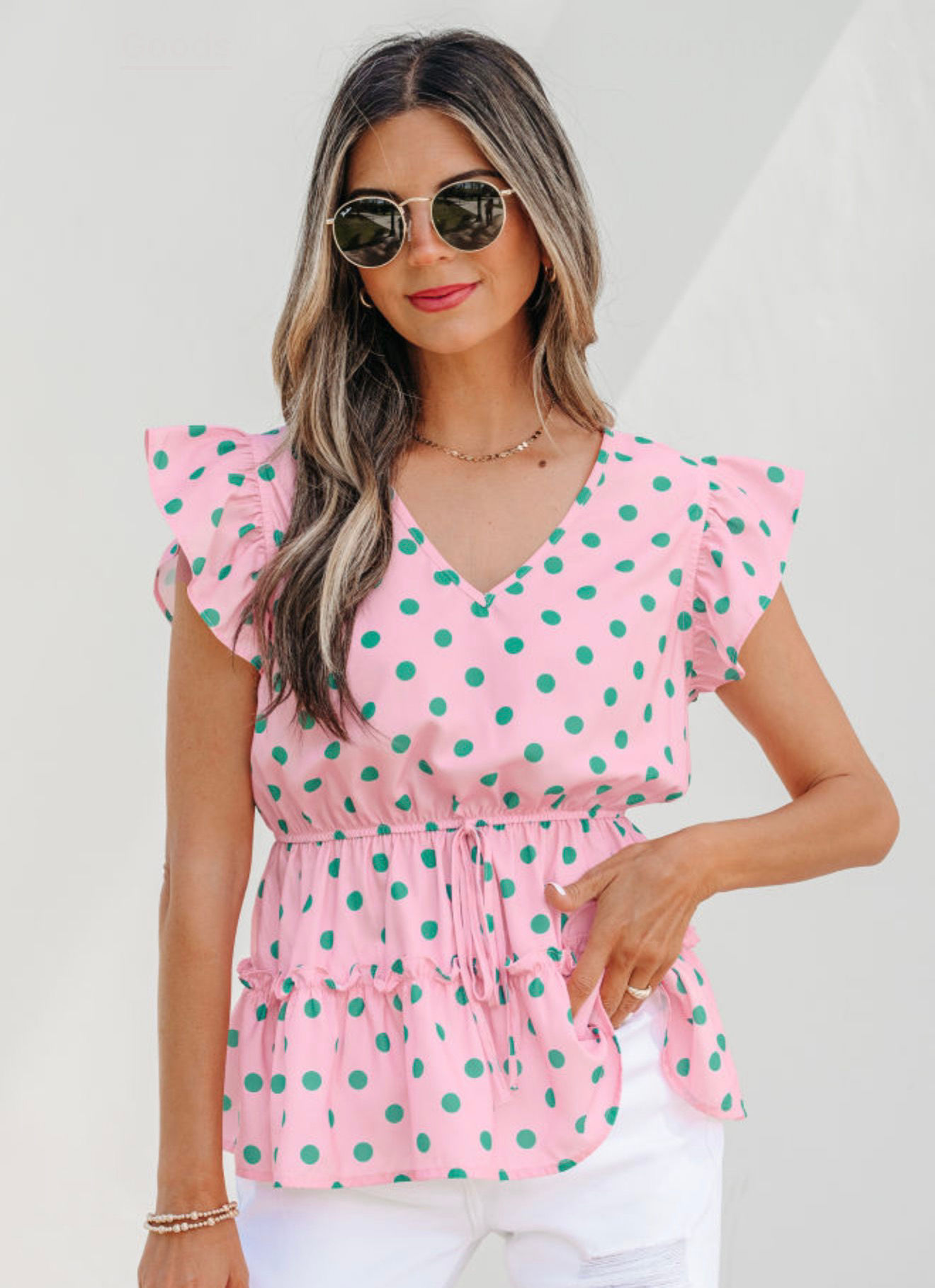 Pink & green polkadot baby doll top
