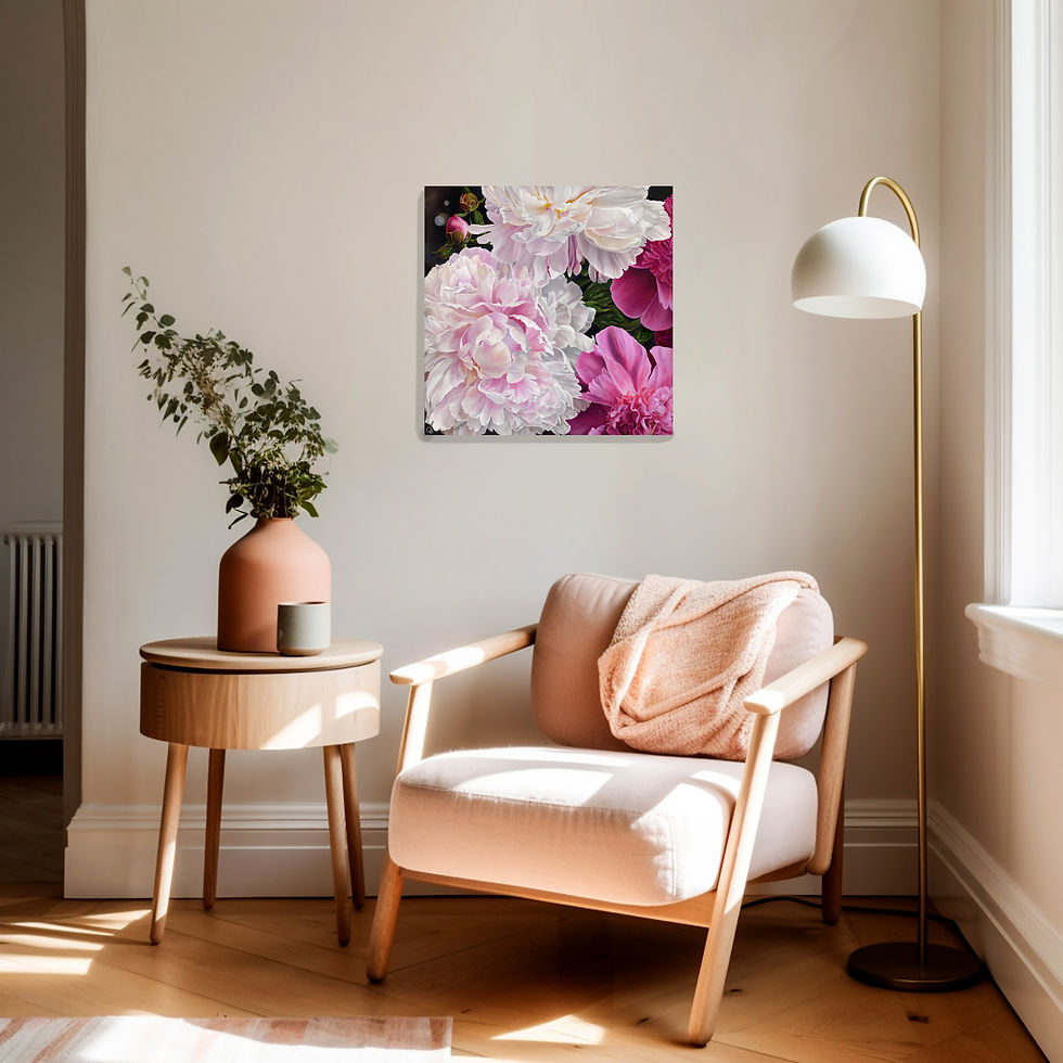 Thumbnail: Fleeting Moment Original Peonies Floral Wall Art Oil Painting in context  image within a light room