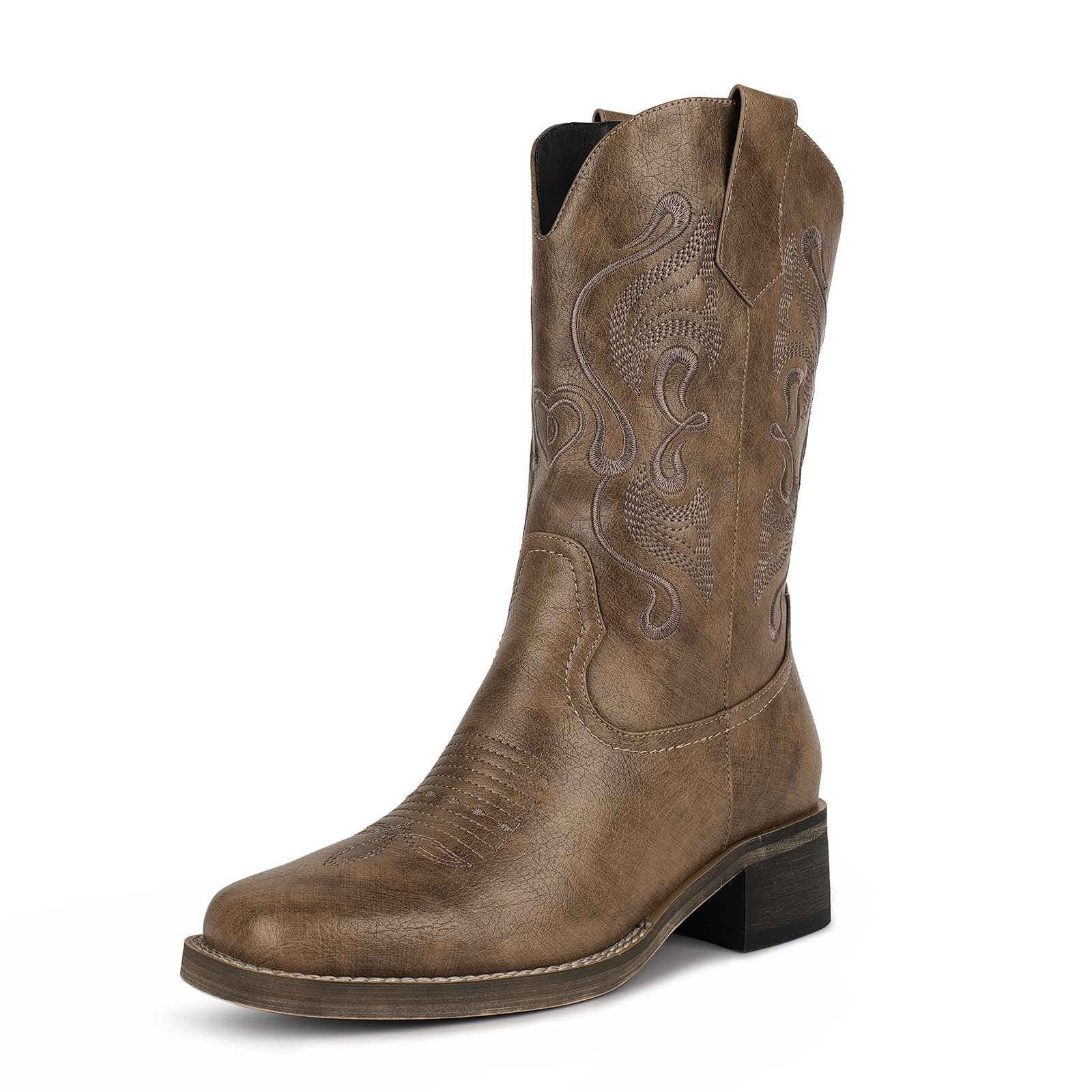 ISNOM Brown Cowgirl boots for Women Brown Cowboy Boots for Women Brown Western B