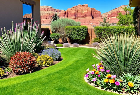 Professional photograph, high resolution (4K), finished residential garden after Planting 