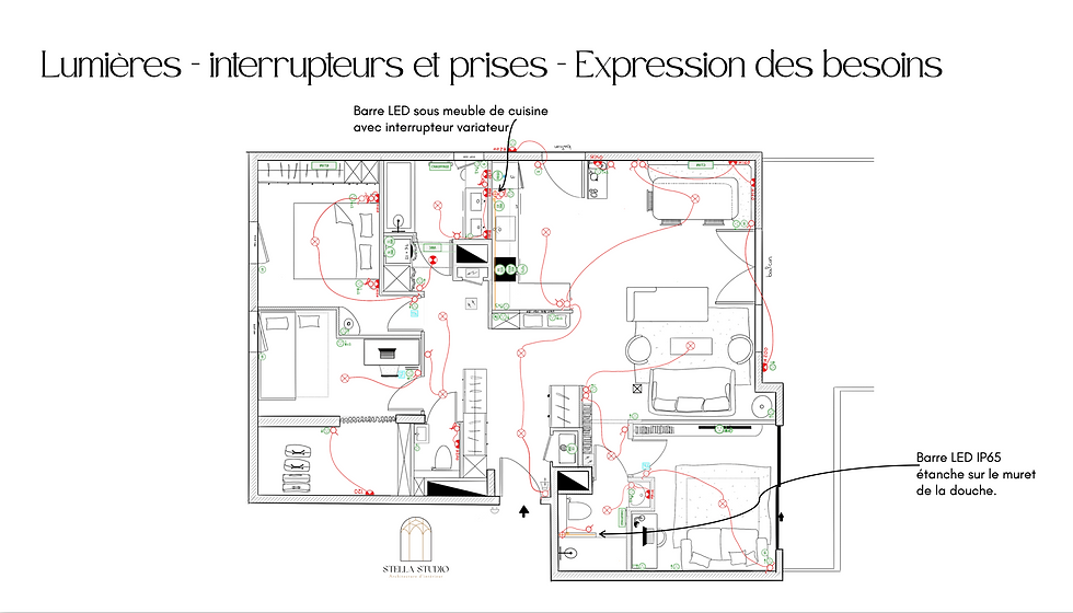 Floor plan and electrical plan Hand drawn by Stella Studio | Interior Design Geneva all copyrights reserved
