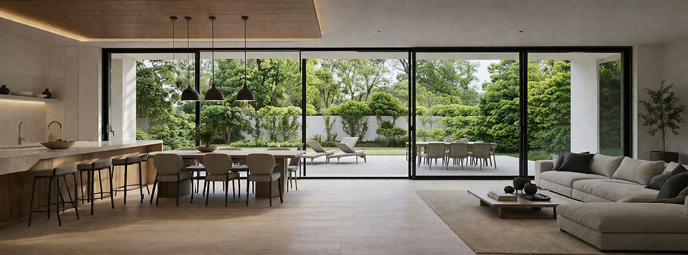 Modern home with large aluminum sliding glass doors opening to outdoor space