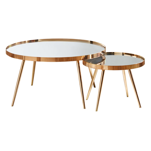 Sophia 2piece Mirror Top Nesting Coffee Table Mirror and Gold