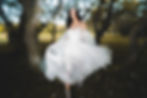 Girl running with wedding dress and gown in Singapore