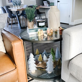 Neutral Christmas Decor Glass Side Table Holiday Living Room