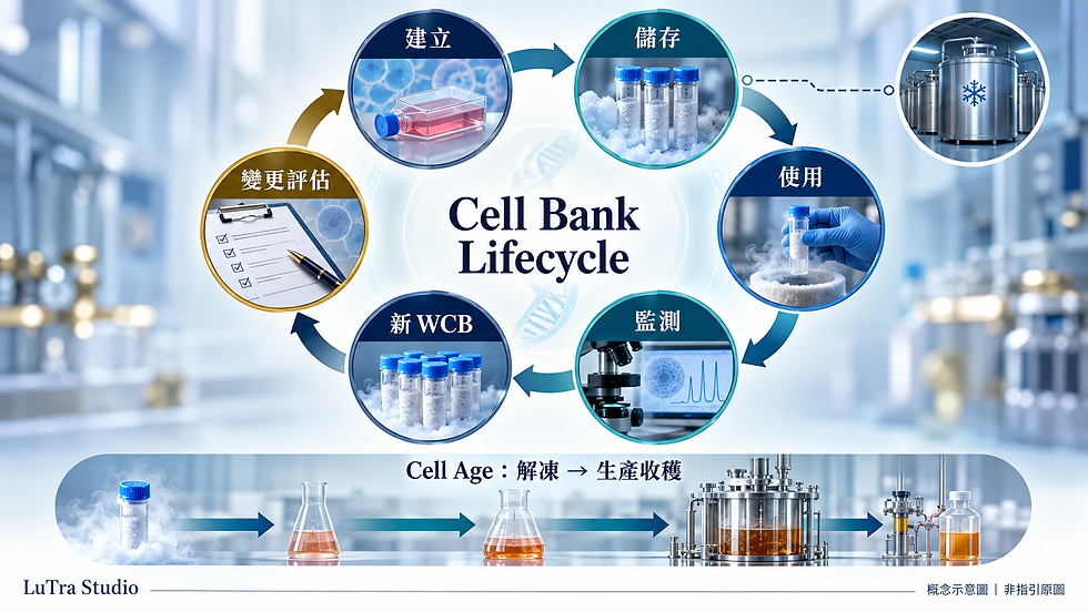 Cell bank 從建立、儲存、使用到新 WCB 與變更評估的生命週期管理