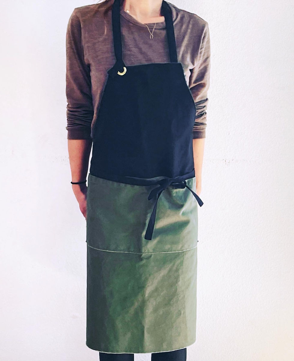 G.K.P. Frayed Edge Apon: Black X Olive Green Canvas