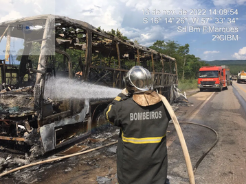 Ônibus pega fogo na BR-070 em MT