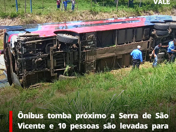 Ônibus tomba próximo a Serra de São Vicente e 10 pessoas são levadas para hospital